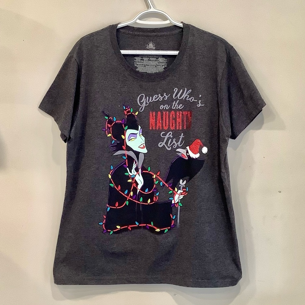 Disney Women's Dark Gray Maleficent 'Naughty List' Short Sleeve Tee